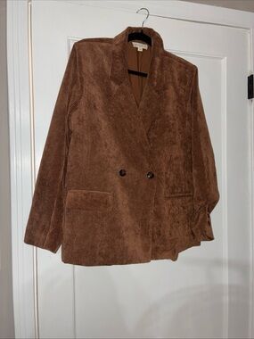 Marled Brown Corduroy Double-Breasted Blazer VTG 90s